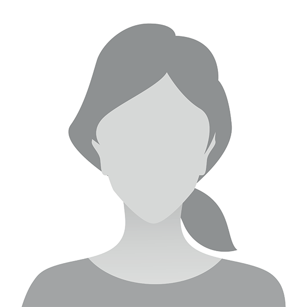 The image is a grayscale icon of a female profile, featuring a stylized silhouette with hair and a ponytail, set against a plain background.